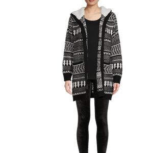 No Boundaries Juniors Cardigan Sweater with Faux Sherpa Hood
